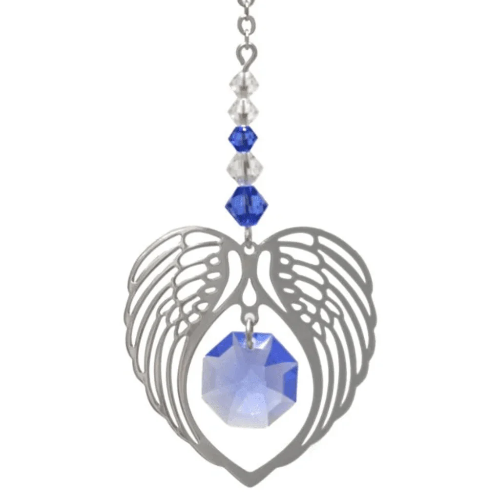 Wild Things Sapphire Angel Wing Heart Suncatcher – September Birthstone Gift
