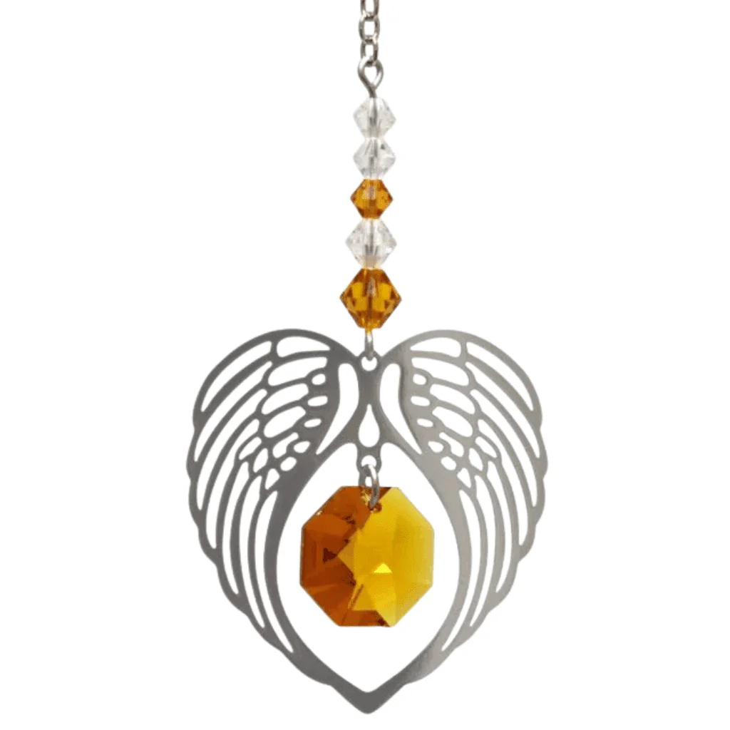 Wild Things Topaz Angel Wing Heart Suncatcher – November Birthstone Gift