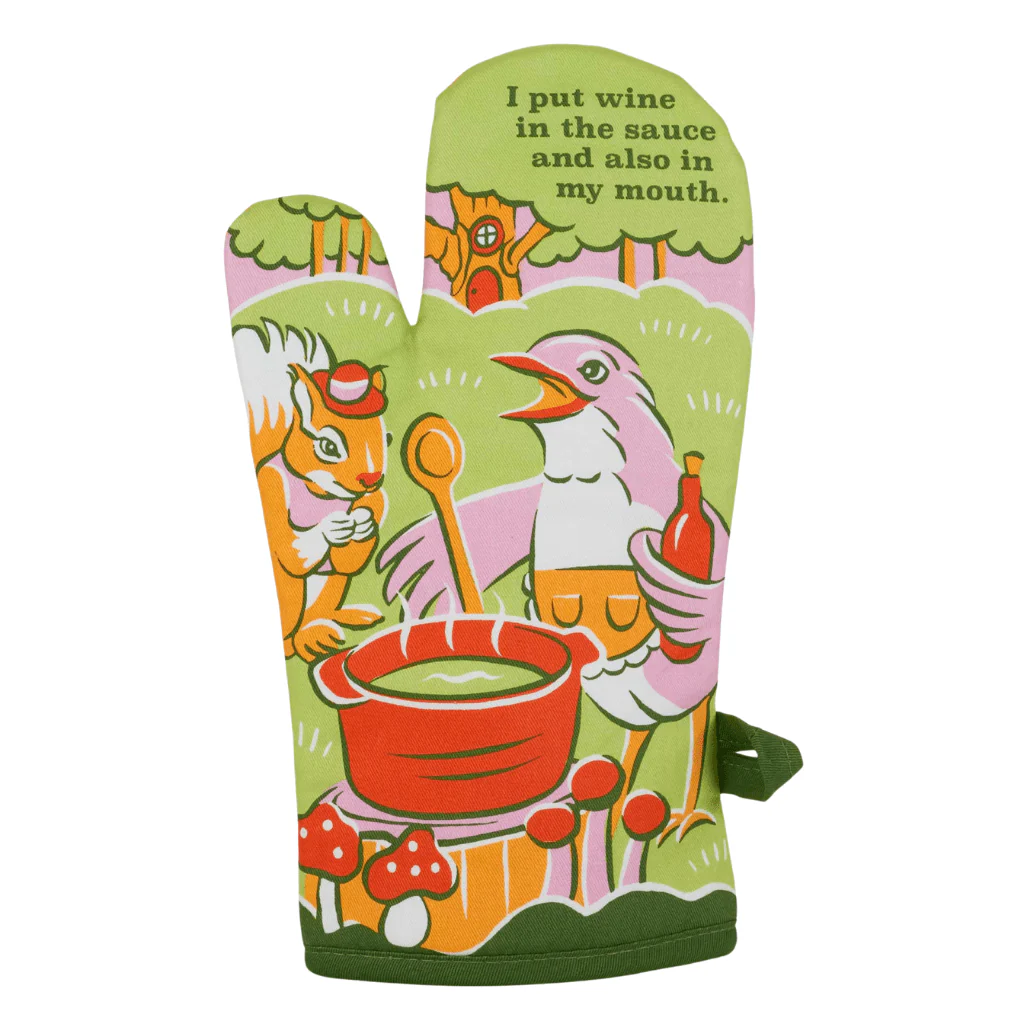 Blue Q I Put Wine in the Sauce Oven Mitt | Funny Wine Oven Glove