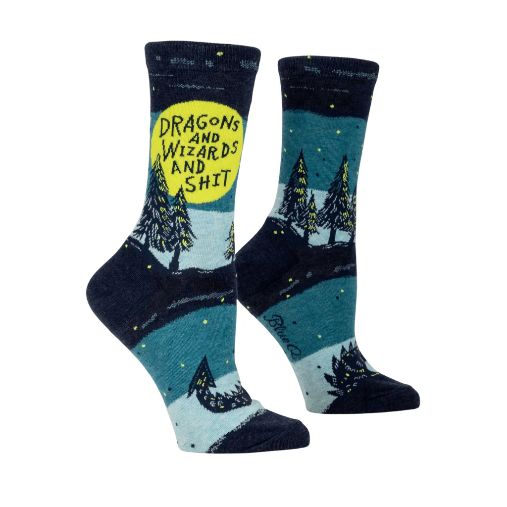 Blue Q Dragons and Wizards and Shit Women’s Crew Socks