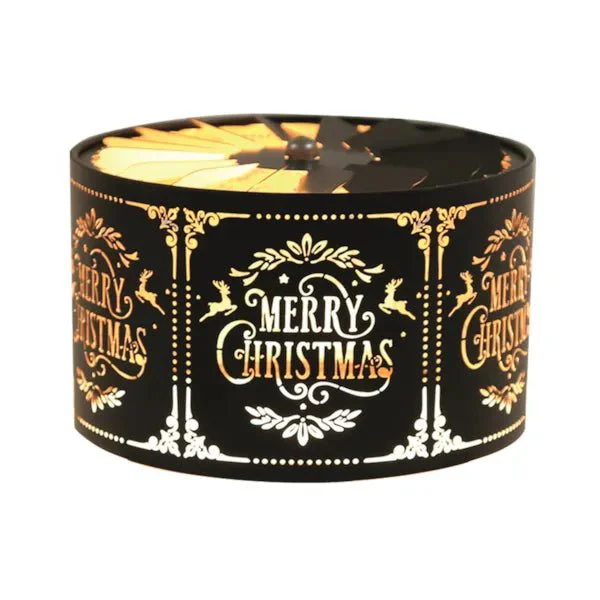 Merry Christmas Spinning Carousel Candle Shade – Black & Gold