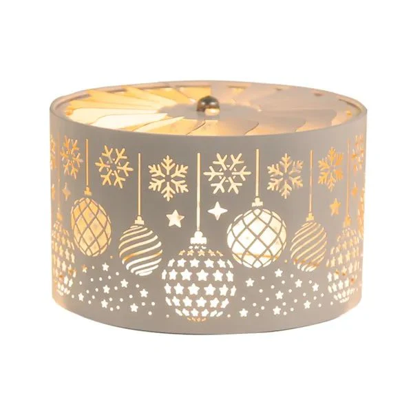 Christmas Baubles Spinning Carousel Candle Shade – White & Gold