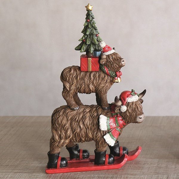 Christmas Stacked Highland Cows 25cm – Festive Ski Ornament - Image 2