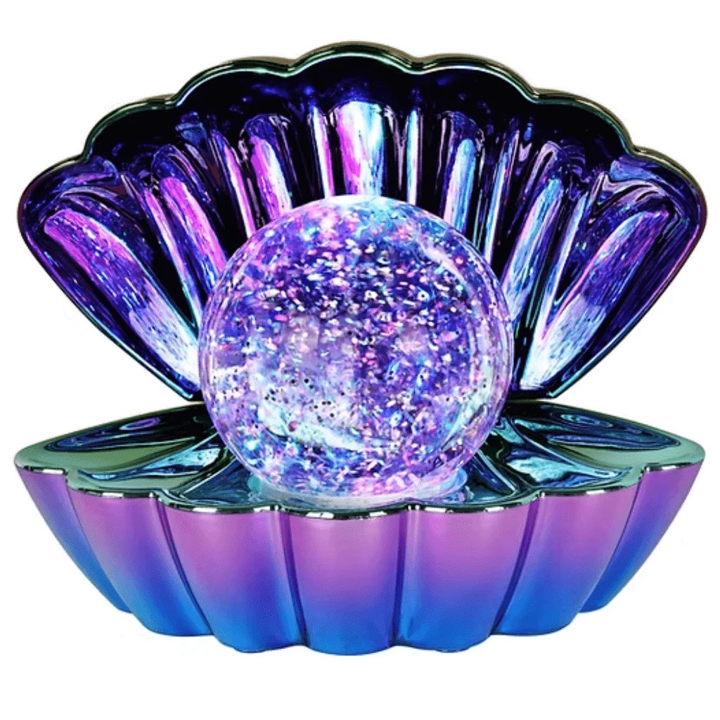 Opalescent Metallic Colour Changing LED Clam Lamp with Glitter Pearl