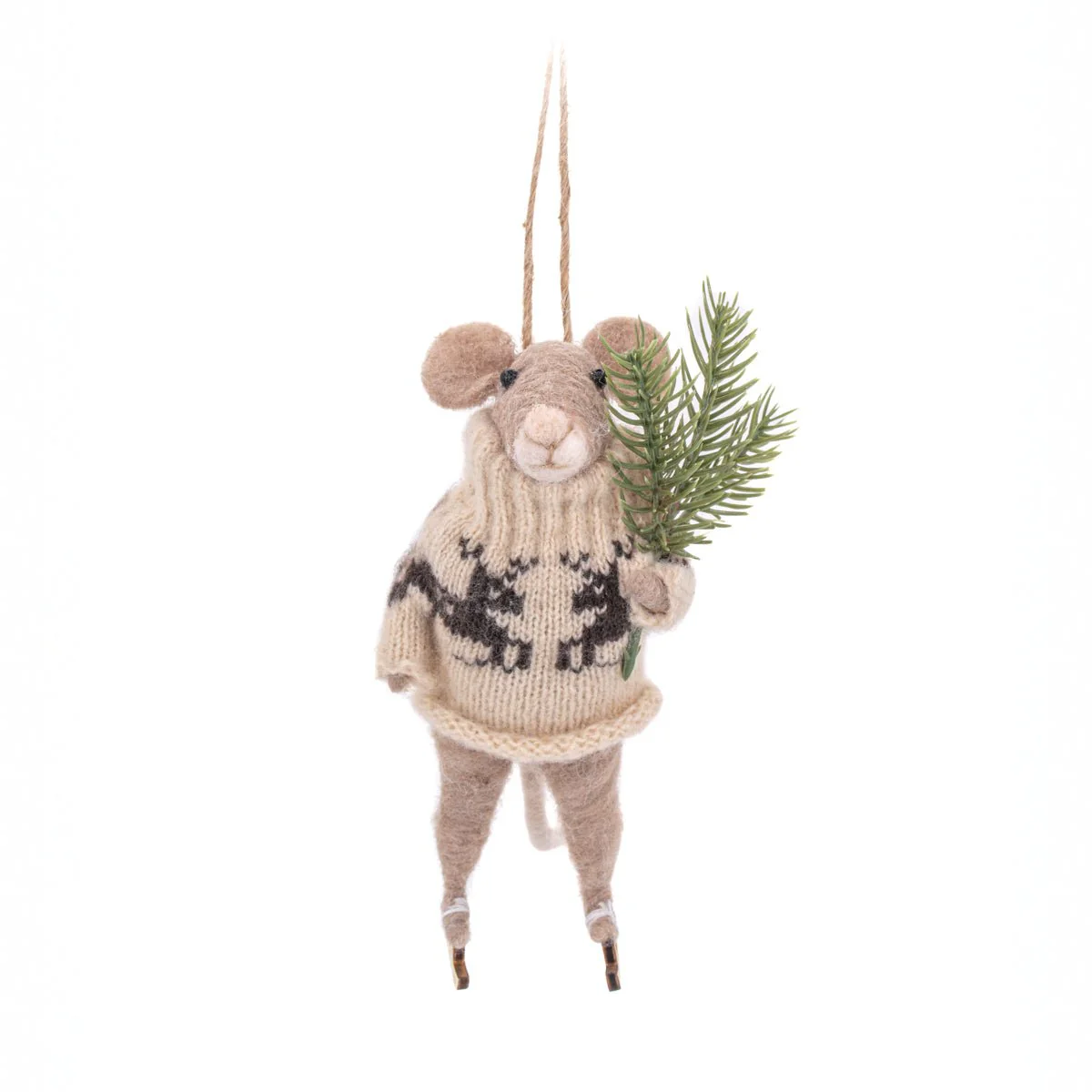 Felt Ice-Skating Mouse Christmas Decoration