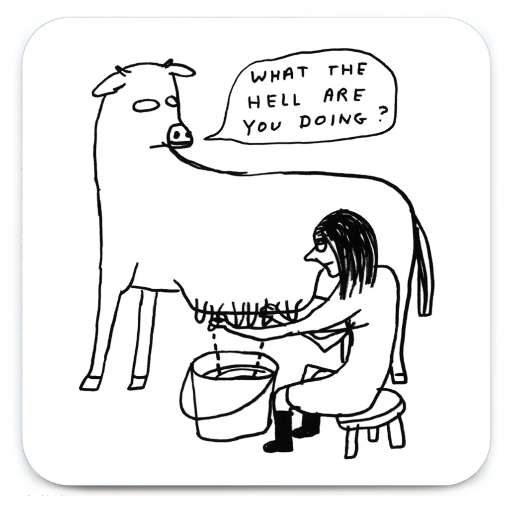 Funny Drinks Coaster – What the Hell Are You Doing? by David Shrigley