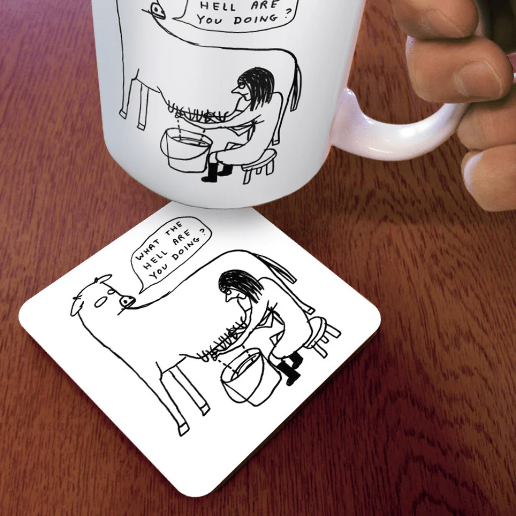 Funny Drinks Coaster – What the Hell Are You Doing? by David Shrigley - Image 2