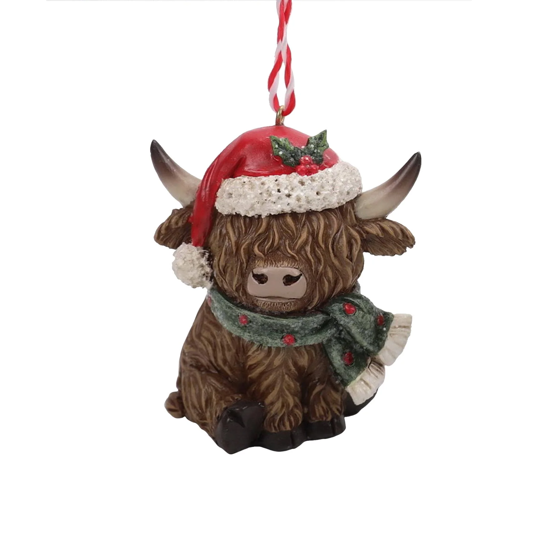 Highland Cow Santa Hat Hanging Decoration – 8cm