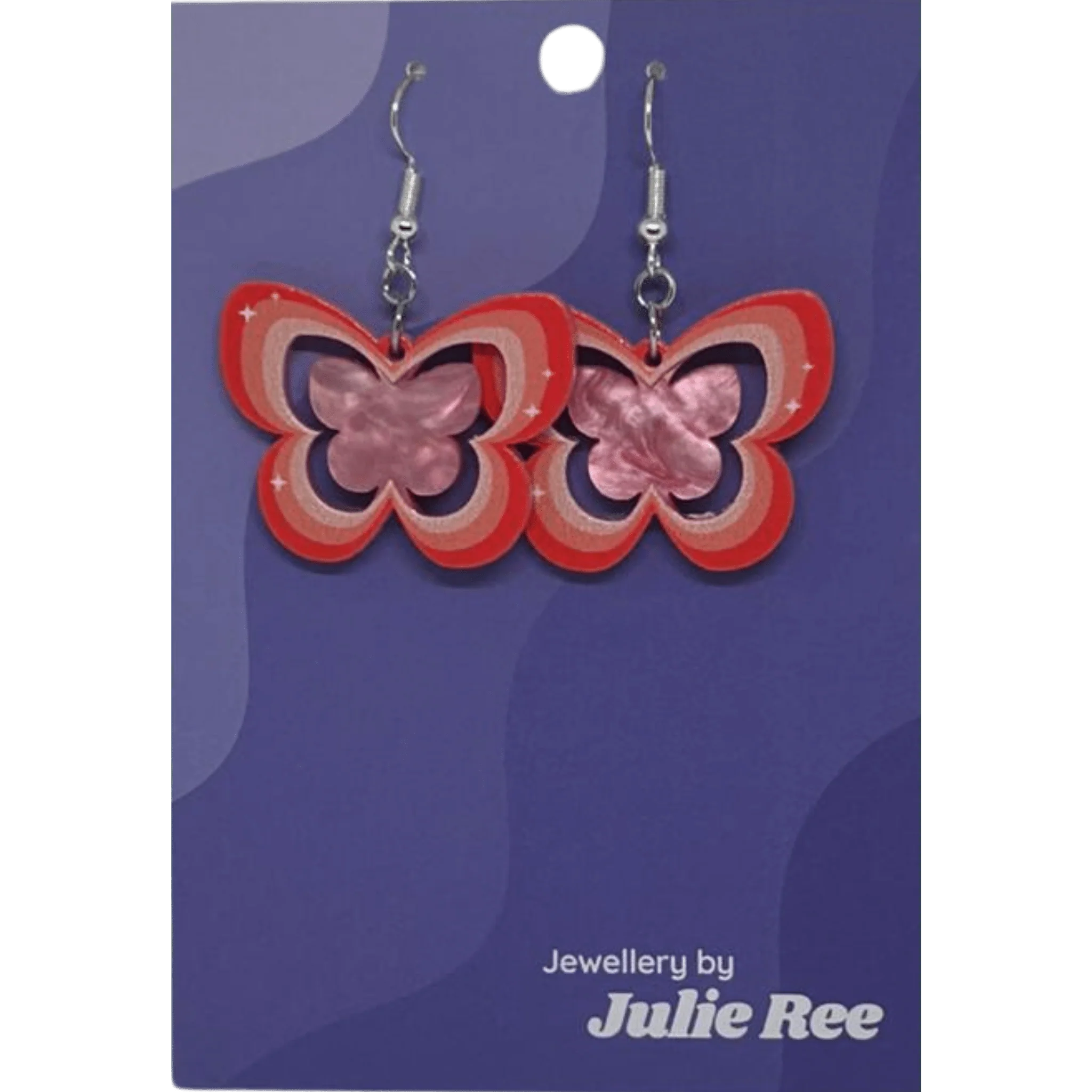 Julie Ree Earrings - Pink Hollow Butterfly