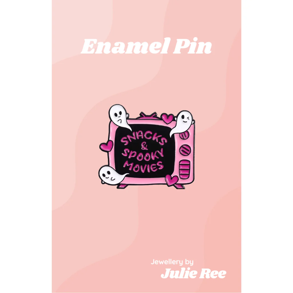 Julie Ree Enamel Pin - Snacks & Spooky Movies