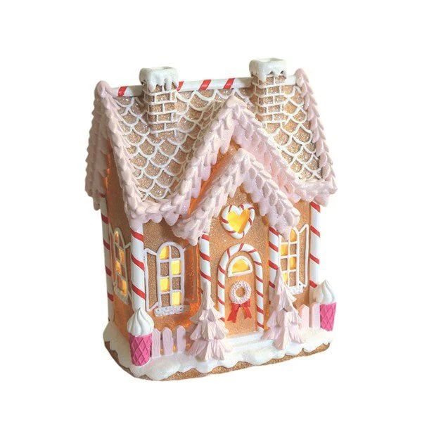 LED Pink Gingerbread House 25cm – Light-Up Christmas Decoration