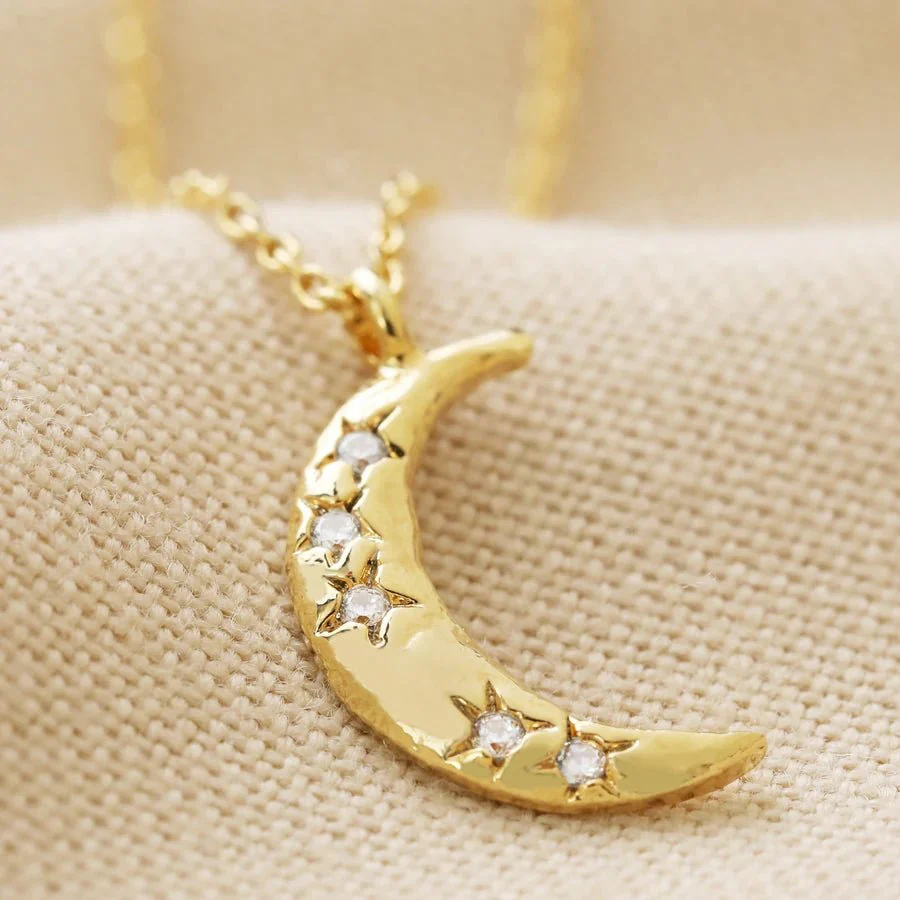 Lisa Angel Crystal Crescent Moon Necklace in Gold