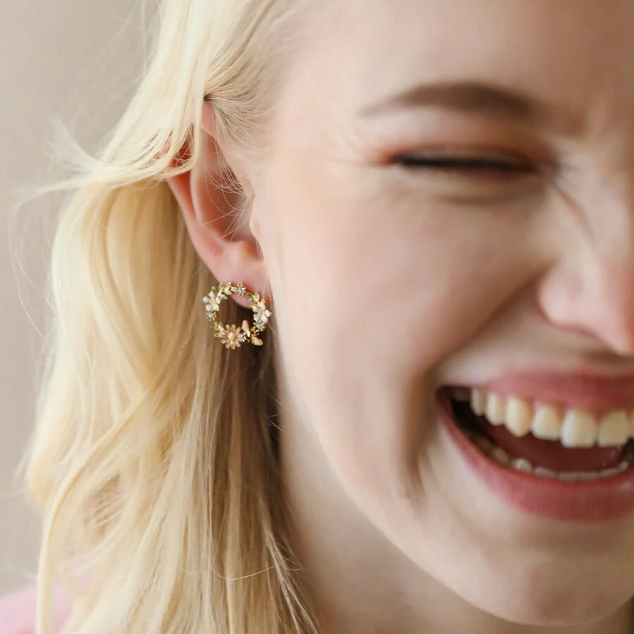 Lisa Angel Crystal Flower and Enamel Bee Stud Earrings – Gold - Image 3