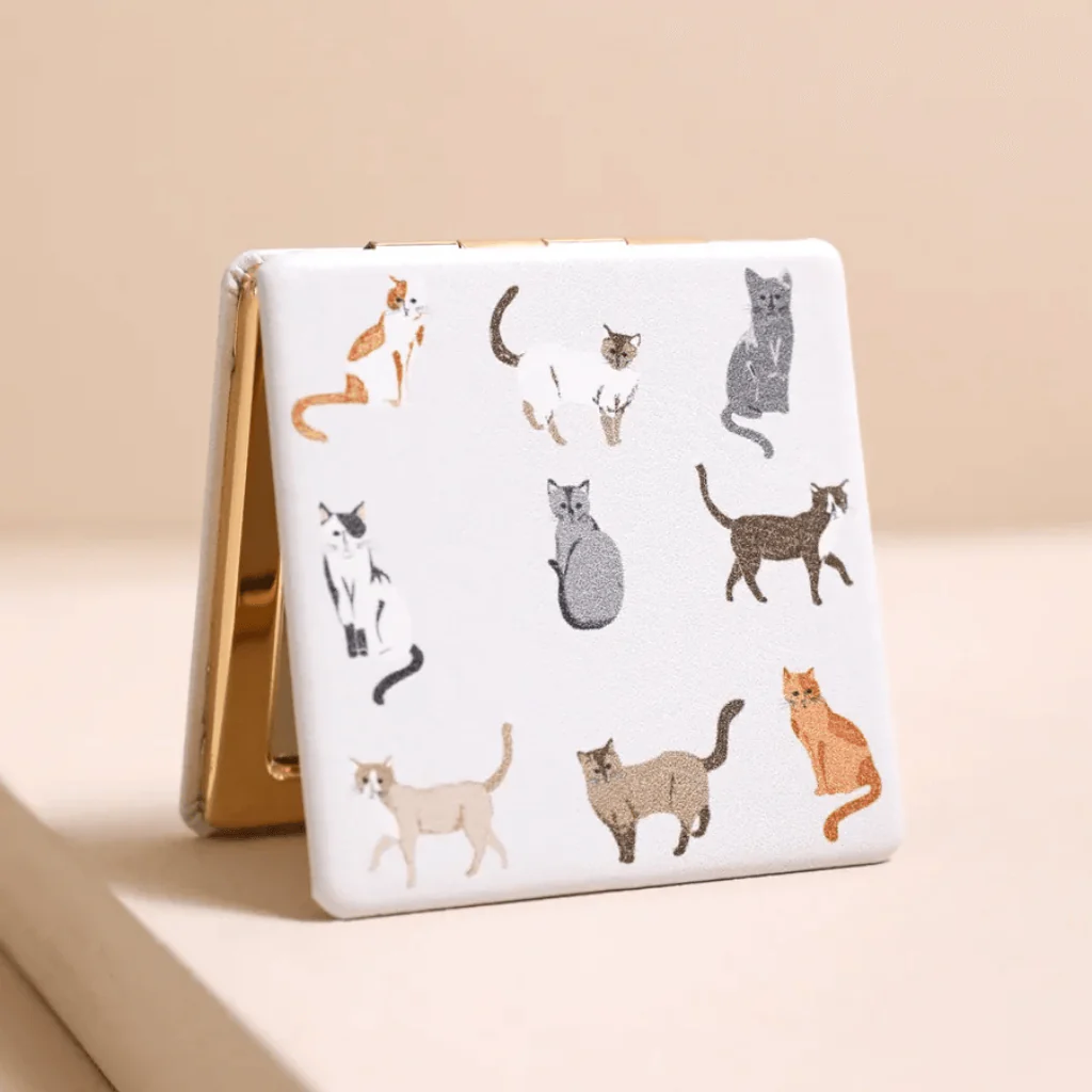 Lisa Angel Grey Cat Print Compact Mirror