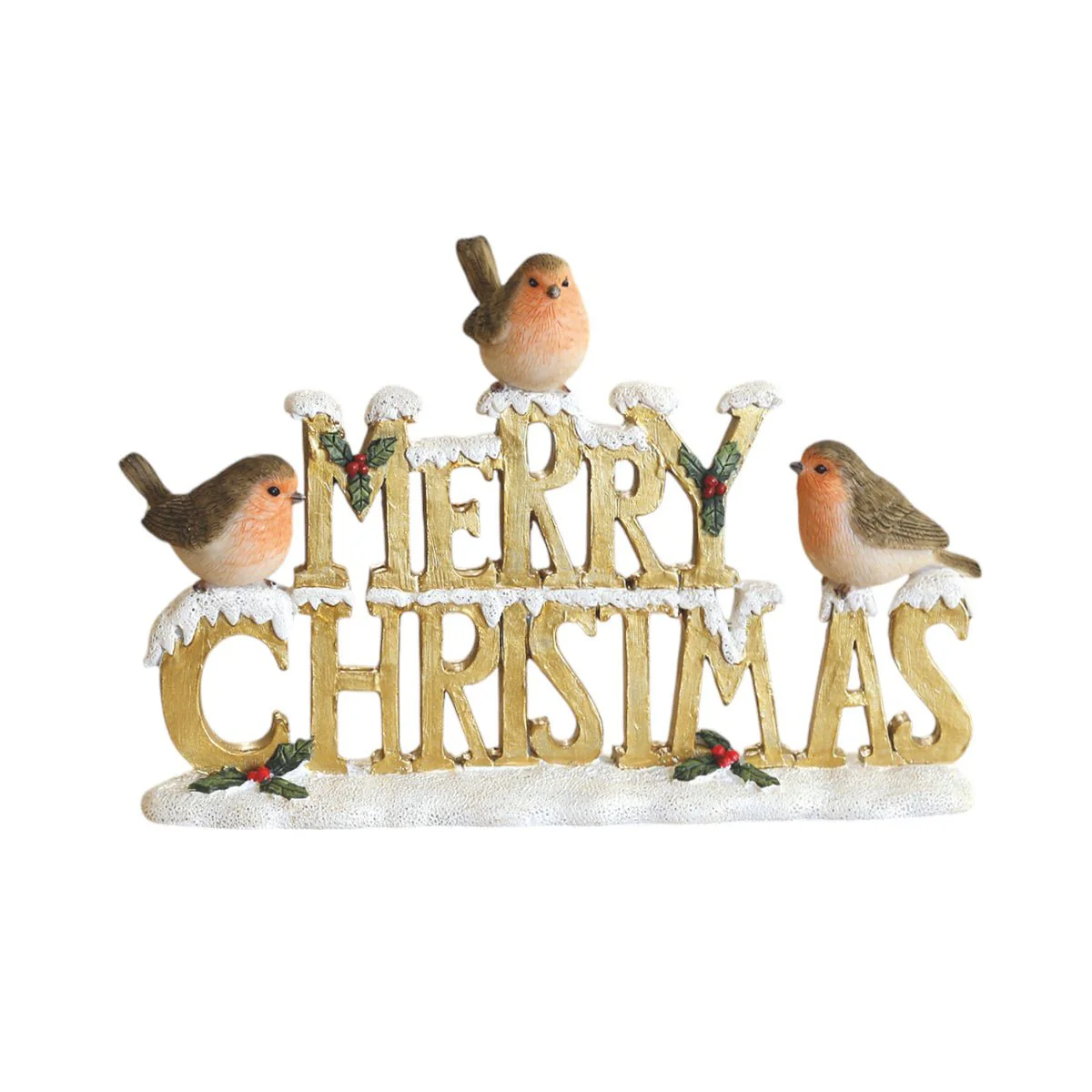 Merry Christmas Robins Ornament – 21 x 13cm Figurine