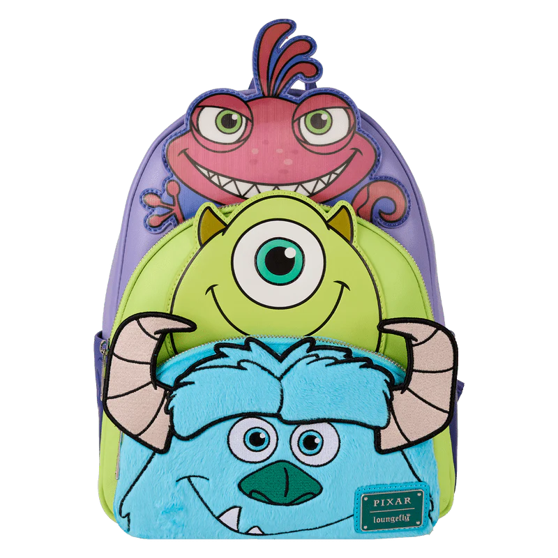 Loungefly Monsters, Inc. Sulley, Mike, & Randall Triple Pocket Mini Backpack
