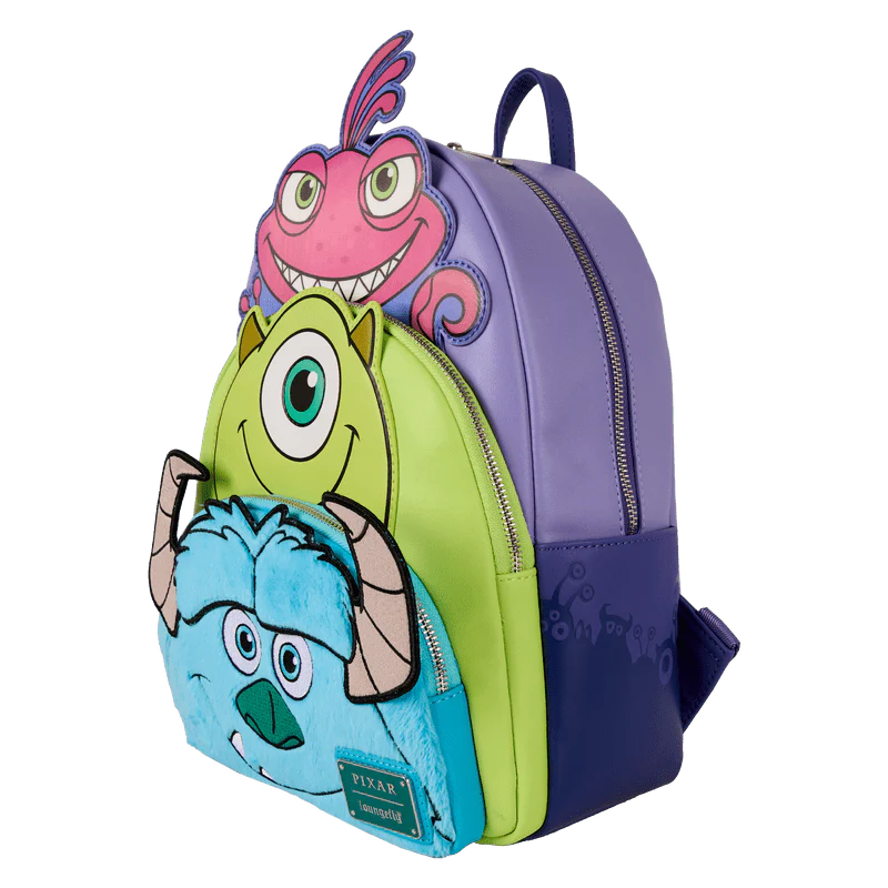 Loungefly Monsters, Inc. Sulley, Mike, & Randall Triple Pocket Mini Backpack - Image 2