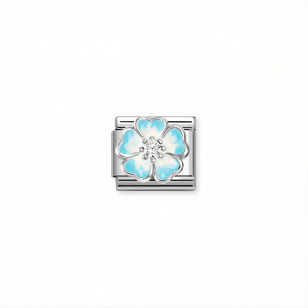 Nomination Composable Link - Blue Shaded Flower in Silver