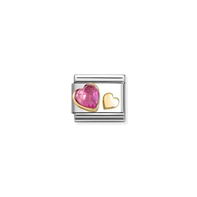Nomination Composable Link - Dark Pink CZ And Gold Hearts
