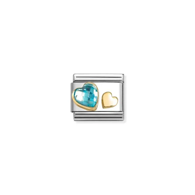 Nomination Composable Link - Light Blue CZ And Gold Hearts