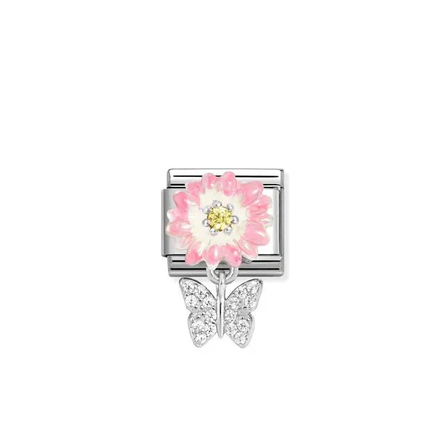 Nomination Composable Link -  Pink Flower And Butterfly