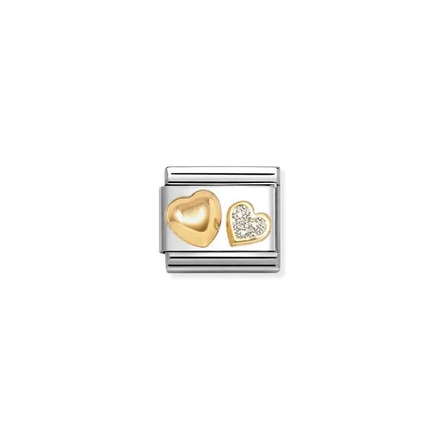 Nomination Composable Link - Raised Heart And Glitter Heart
