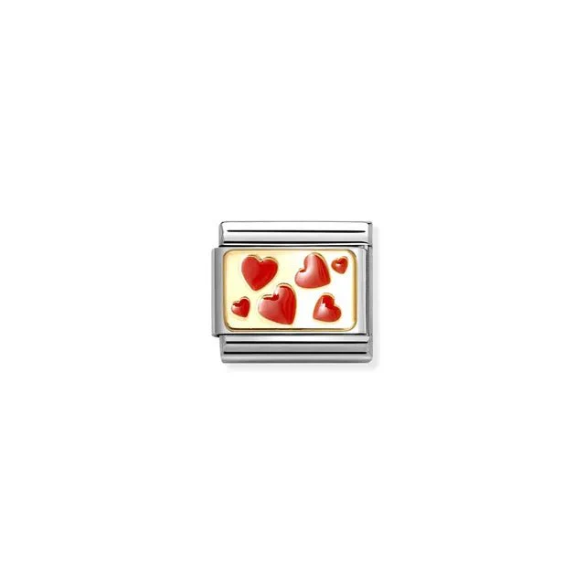 Nomination Composable Link -  Red Hearts Plaque