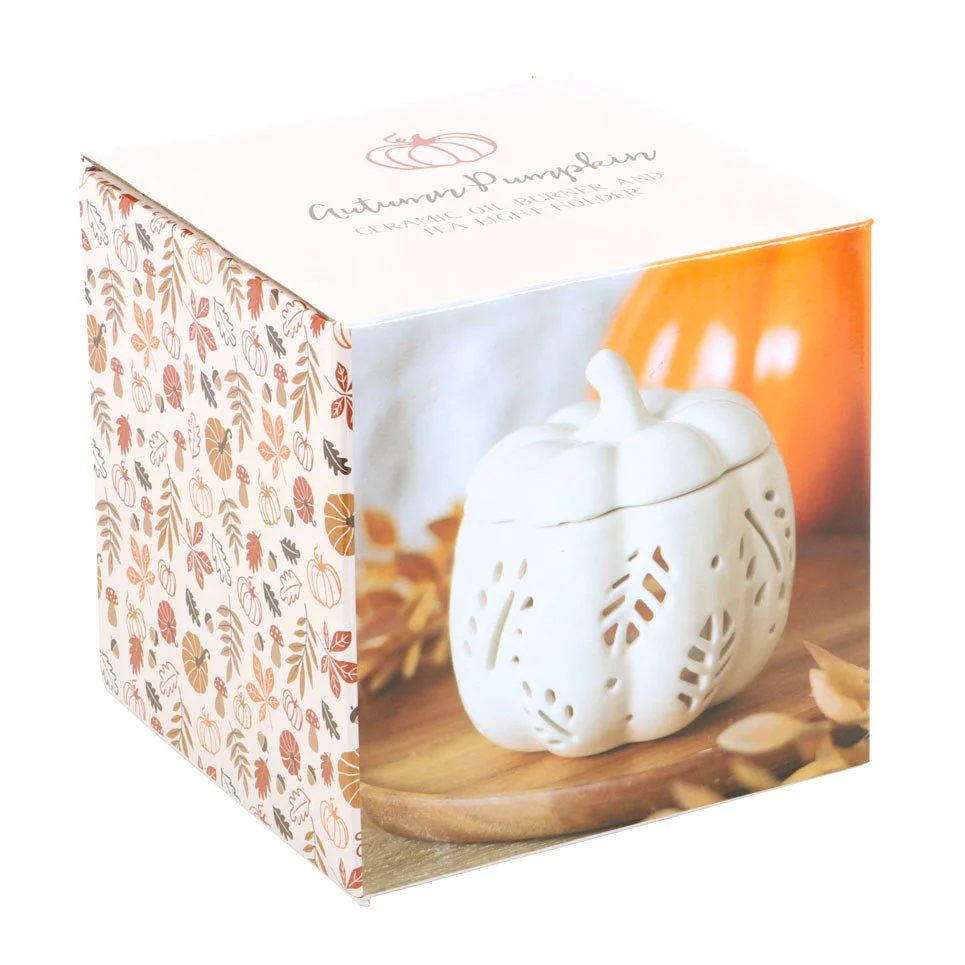 Off White Autumn Leaves Pumpkin Oil Burner - Image 6