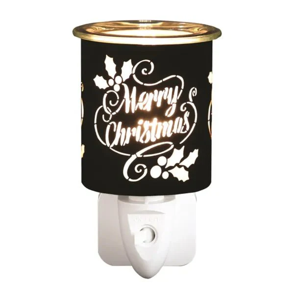 Plug-In Wax Melt Burner – Black & Gold Merry Christmas 13cm