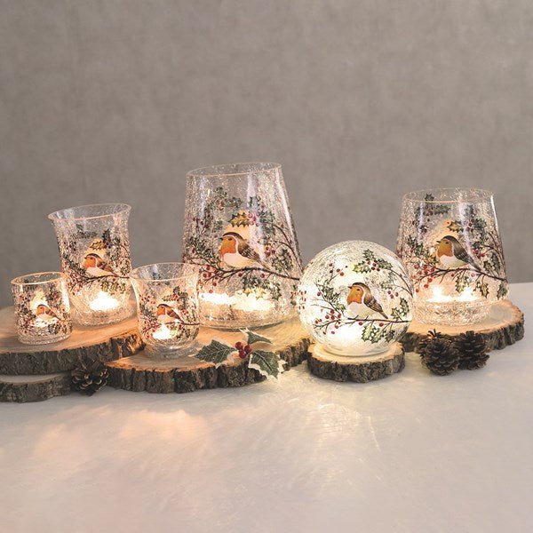 Robin & Holly Crackle Glass Hurricane 11cm - Image 2