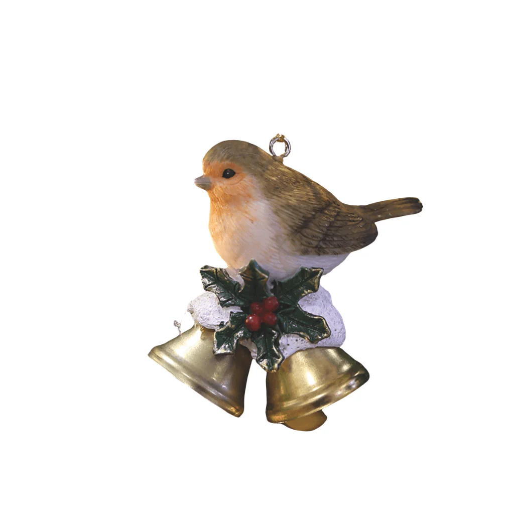Robin with Bells Hanging Christmas Tree Decoration – 6.5cm