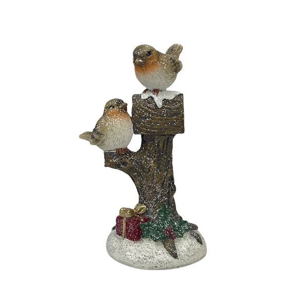 Robins on Tree Christmas Figurine