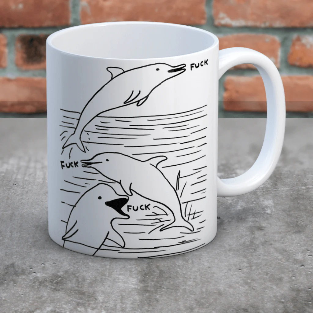 Rude Stoneware Mug – Swearing Dolphins by David Shrigley - Image 3