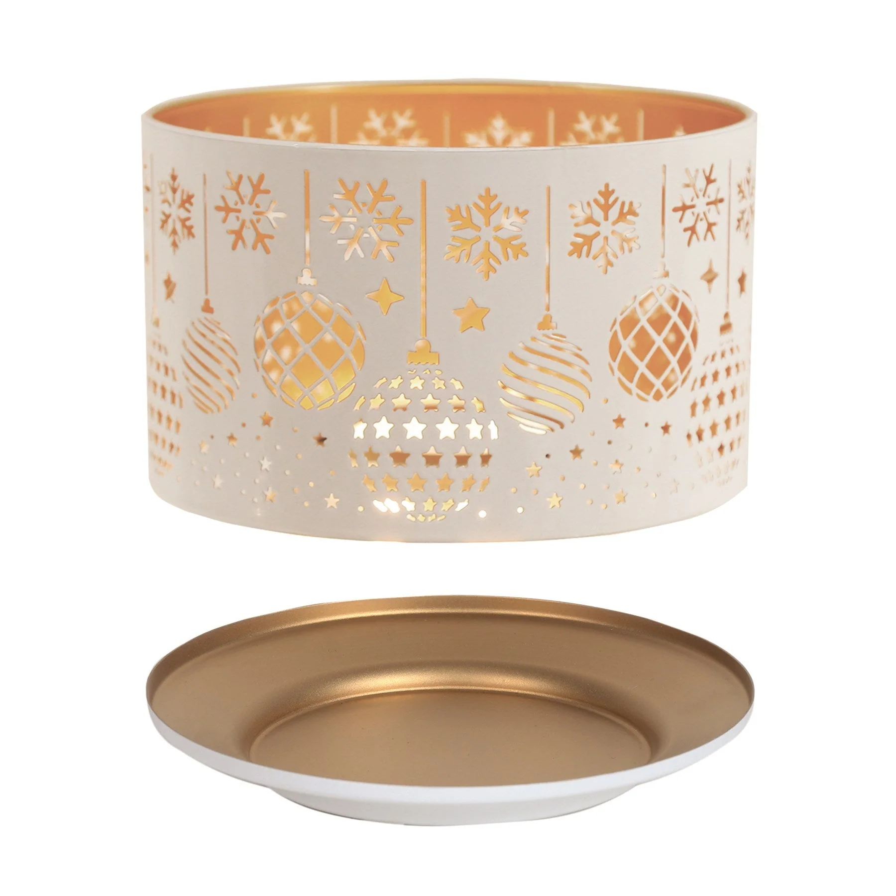 Shade and Tray Metal Silhouette - White and Gold Baubles