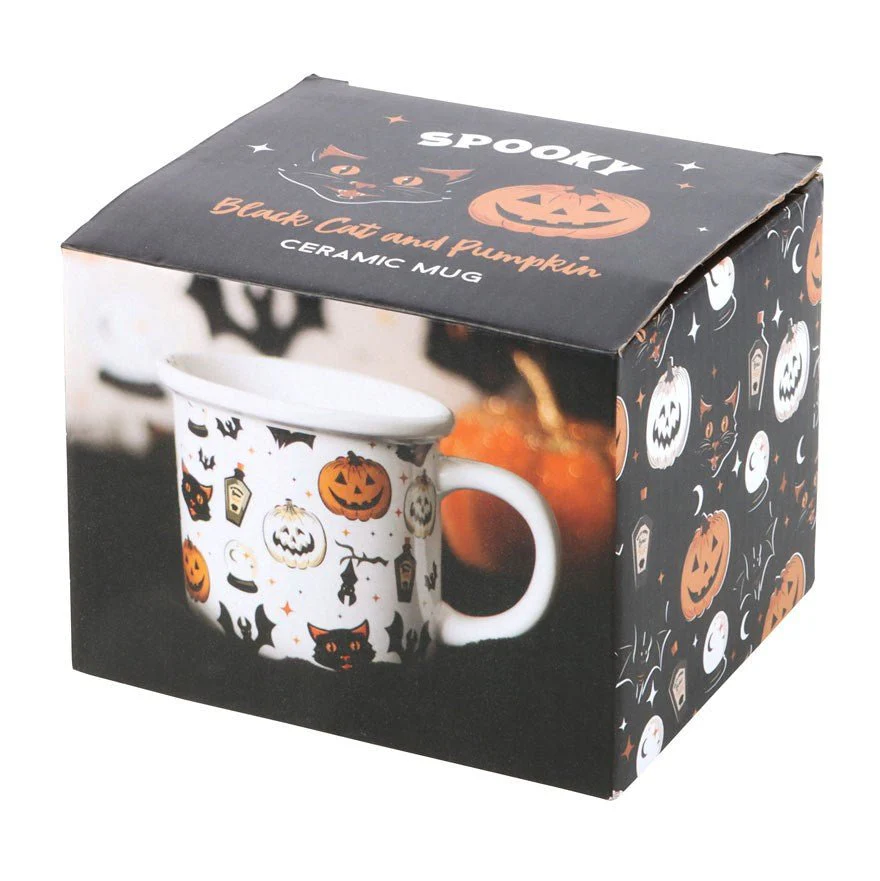 Spooky Cat & Pumpkin Ceramic Mug - Image 4