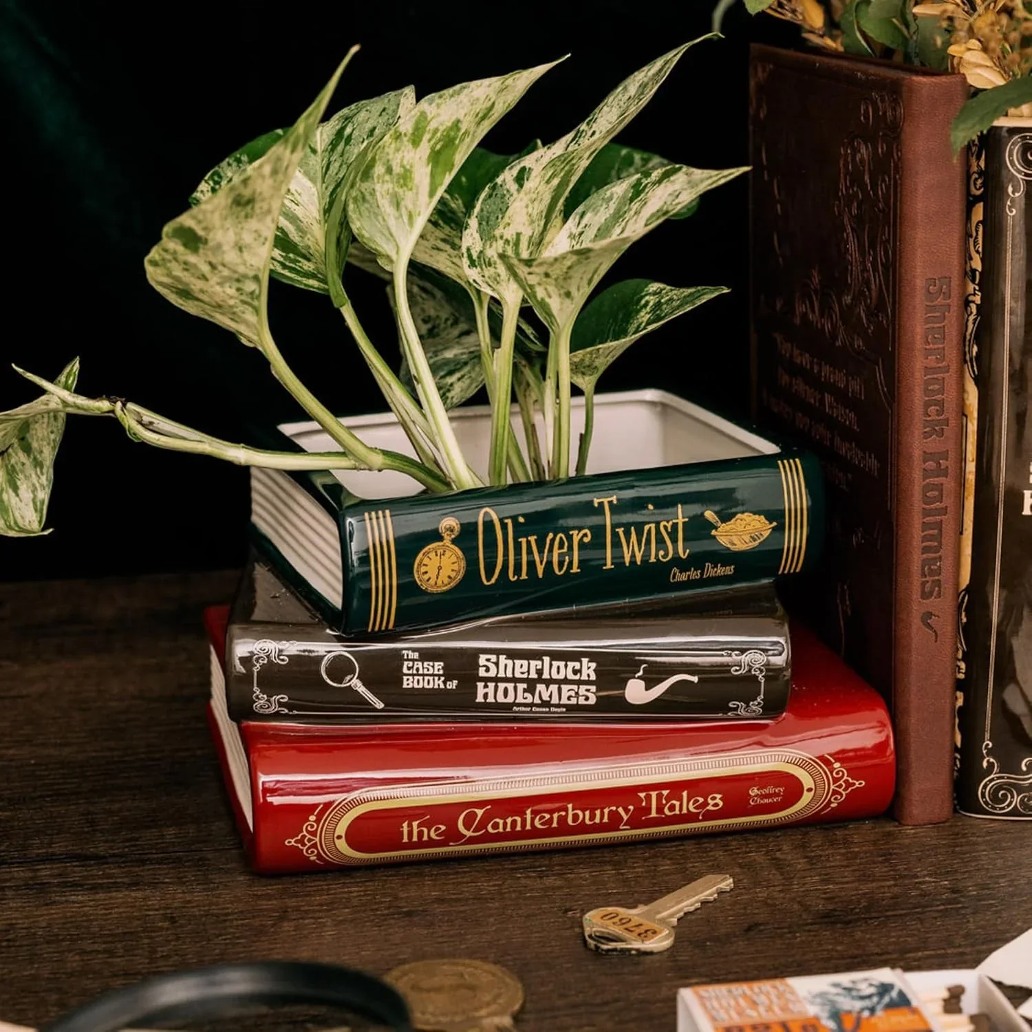 Stacked Classic Books Ceramic Planter – Cozy Classics - Image 4