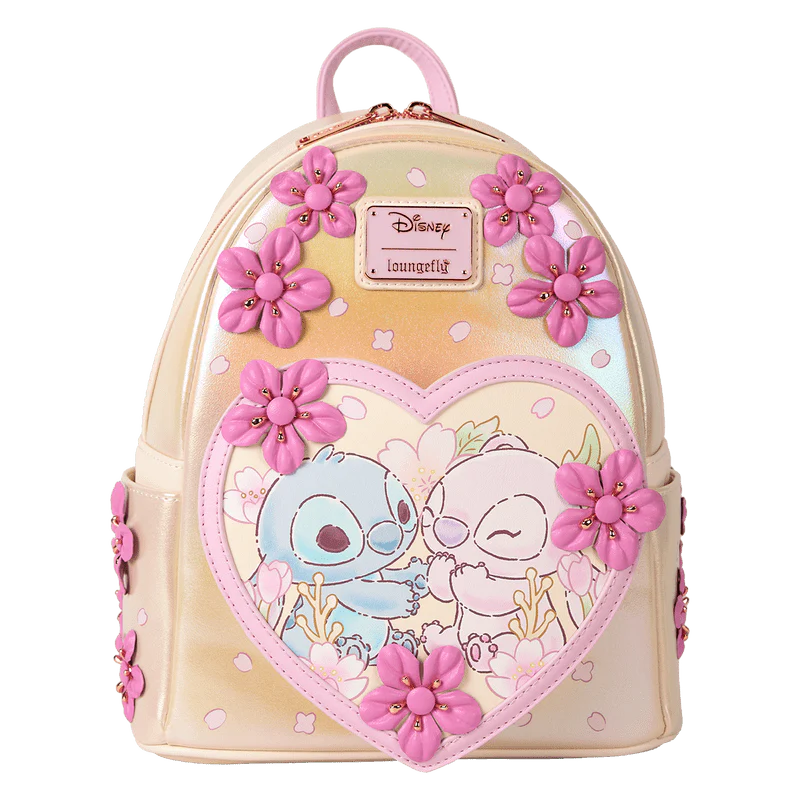 Loungefly Stitch & Angel Cherry Blossom Heart Mini Backpack