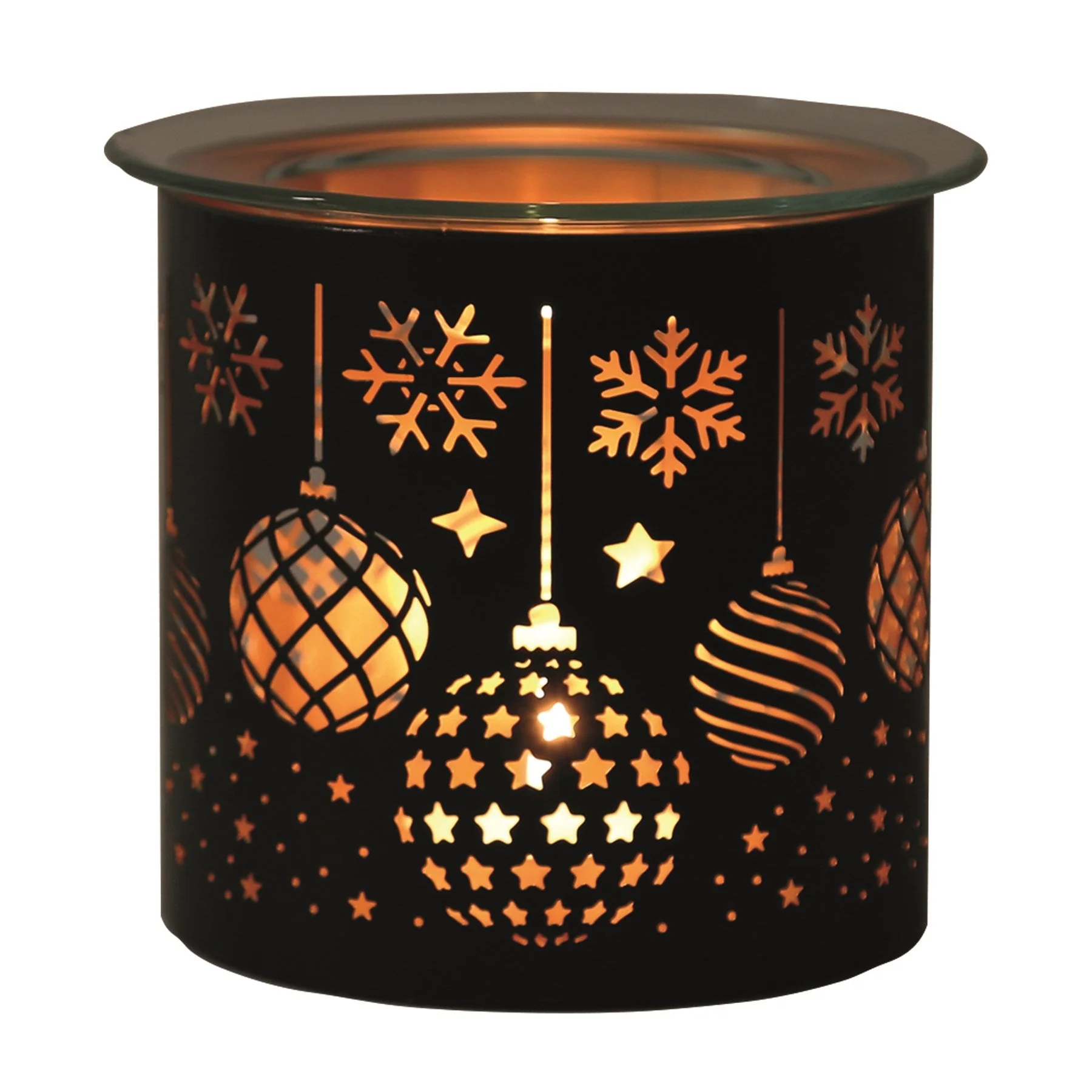 Tealight Wax Melter and Candle Holder - Black & Gold Silhouette Baubles