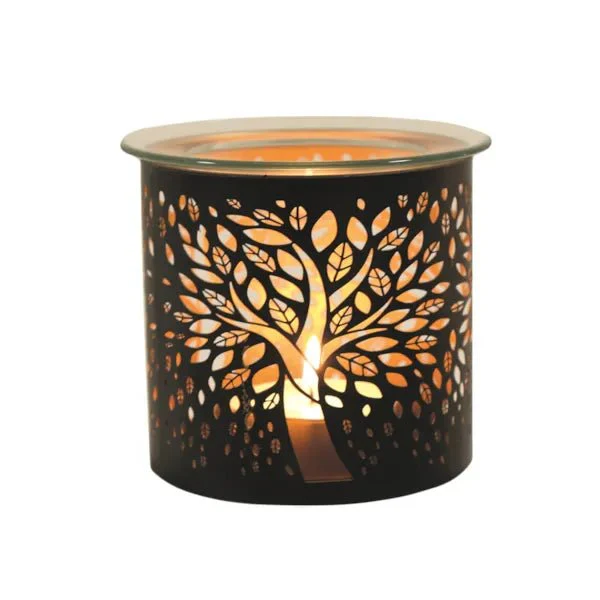 Tree of Life Wax Melt Burner – Black with Glass Dish