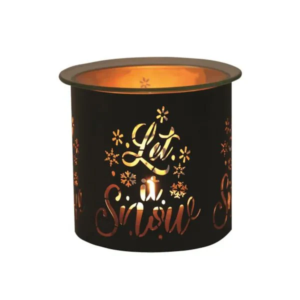 Tealight Wax Melter and Candle Holder Let It Snow Black/Gold 10.5cm