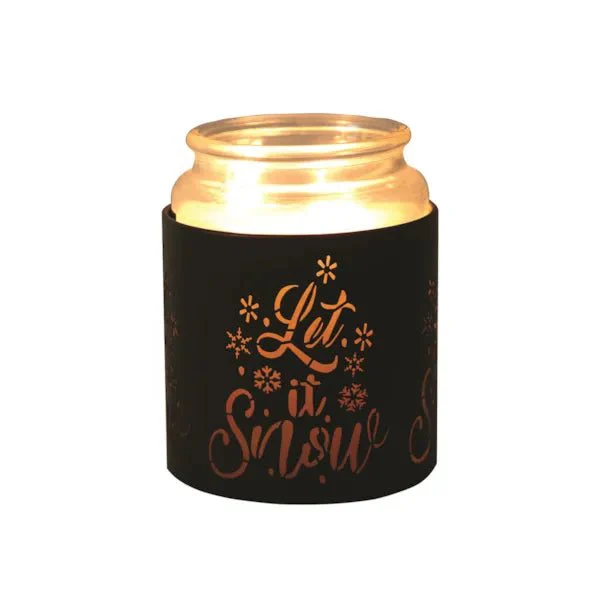Tealight Wax Melter and Candle Holder Let It Snow Black/Gold 10.5cm - Image 4