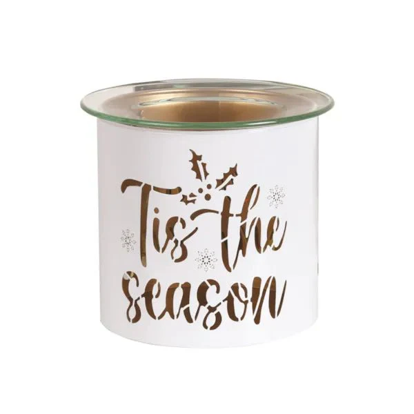 Tealight Wax Melter and Candle Holder Tis the Season White/Gold 10.5cm - Image 2