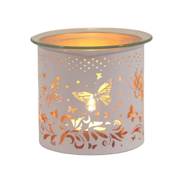White & Gold Butterfly Cut-Out Wax Melt Burner