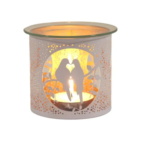 White Lovebirds Wax Melt Burner – Romantic Cutout Design