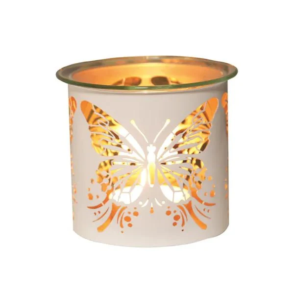 Tealight Wax Melter and Candle Holder - White & Gold Silhouette Butterfly