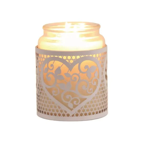 White Heart Cutout Wax Melt Burner – Metal & Glass - Image 3