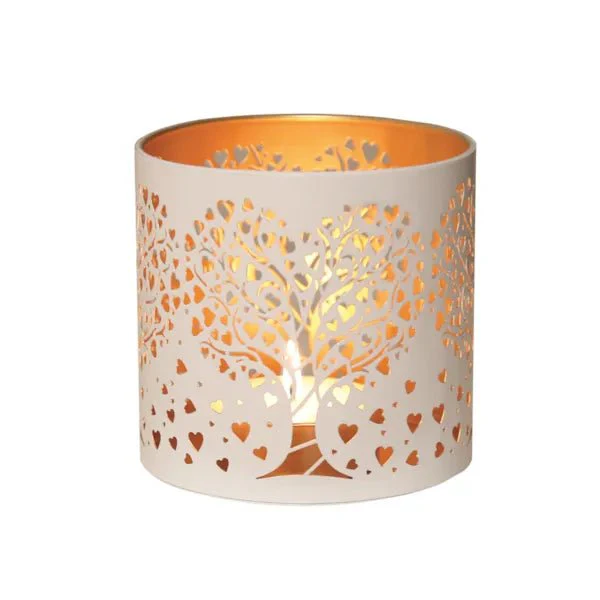 Tealight Wax Melter and Candle Holder - White & Gold Silhouette Heart Tree - Image 3