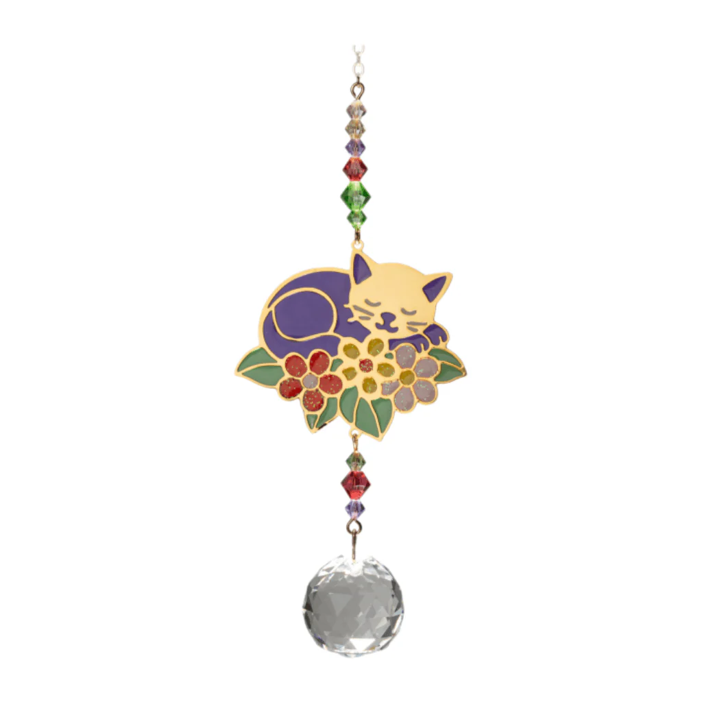 Wild Things Crystal Dreams Cat on Leaf Multicolour Crystal Suncatcher
