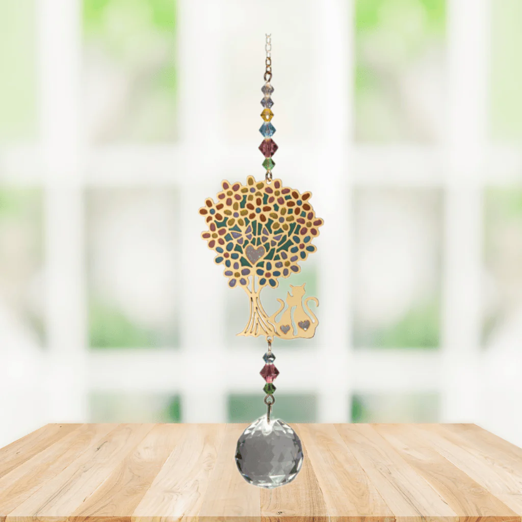 Wild Things Crystal Dreams Cat Under Tree Multi-Coloured Crystal Suncatcher - Image 2