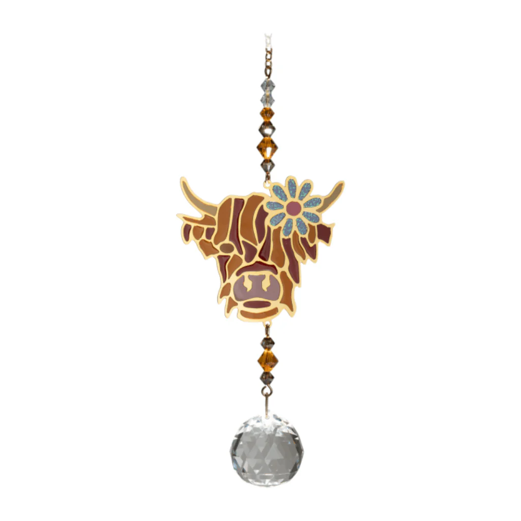 Wild Things Crystal Dreams Highland Cow Brown Crystal Suncatcher